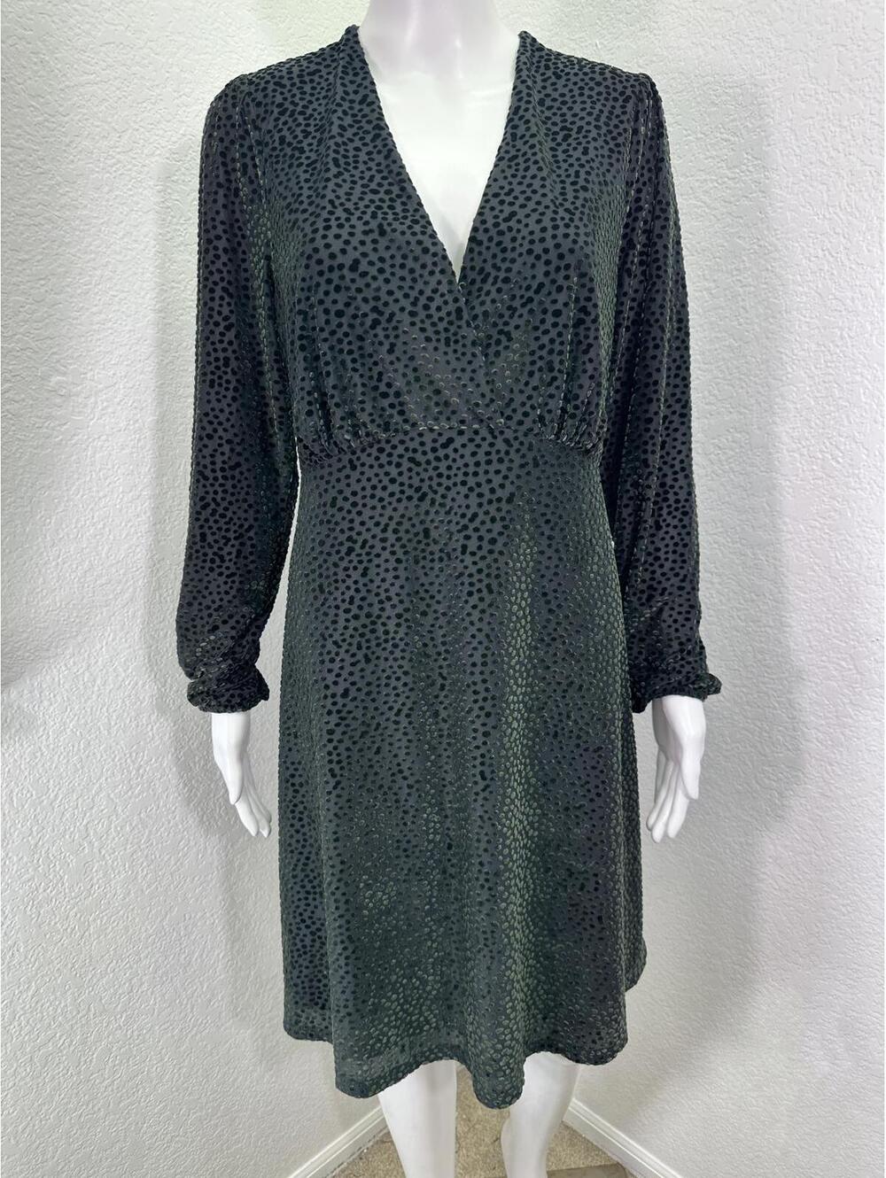 Women’s XL A New Day Green Burnout Velvet Empire Waist Dress Knee Length Office